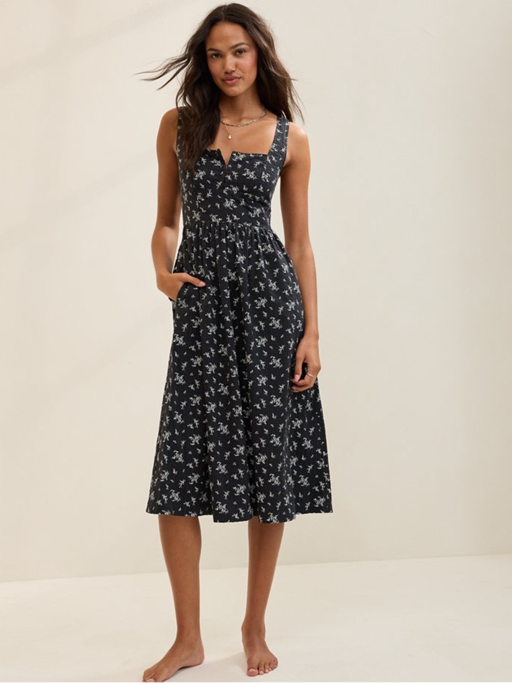 Aerie corset black floral midi dress - Picture 12 of 13